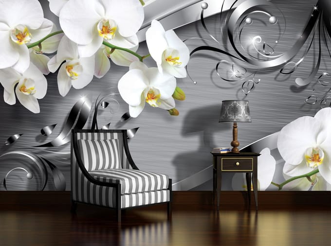 Pattern Flowers Orchids Photo Wallcovering