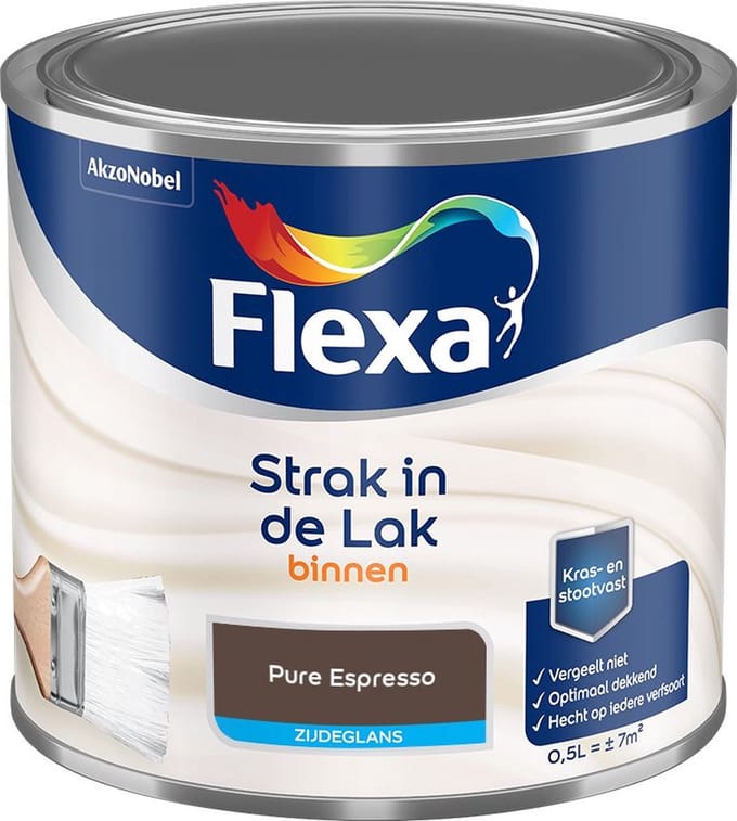 Flexa - Strak In De Lak Binnenlak Zijdeglans - Pure Espresso - Mengverf - 500 Ml