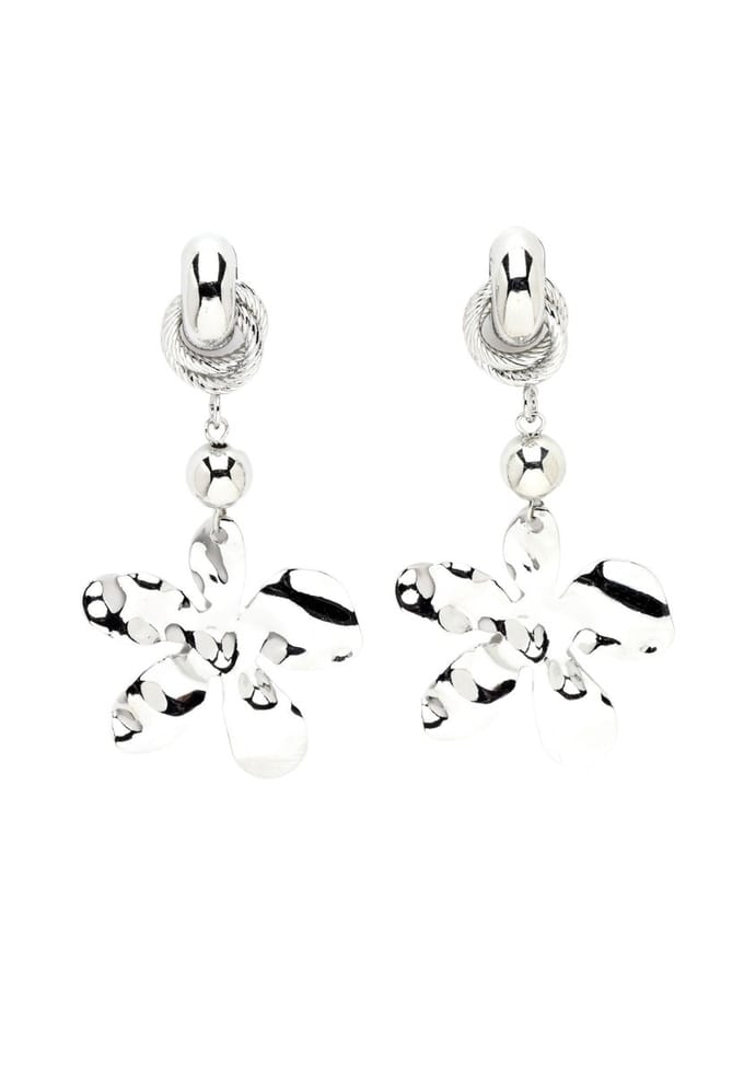 AVANT-GARDE PARIS Floral Drop Earrings - Zilver - 6.7cm X 3.2cm - Rhodium Plated - Post and Back Closure