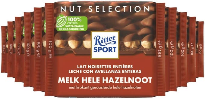 Ritter Sport Hele Hazelnoot Melk - Chocoladereep - 10 x 100 gr
