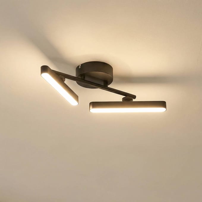 Lindby LED plafondlamp Eldrin, 2-lamps, zwart, lichtlijst