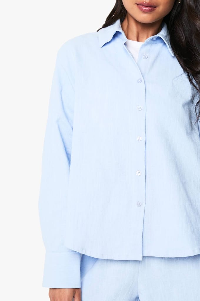 boohoo Dames Linnen Look Oversized Shirt | Powder Blue | Maat: 10