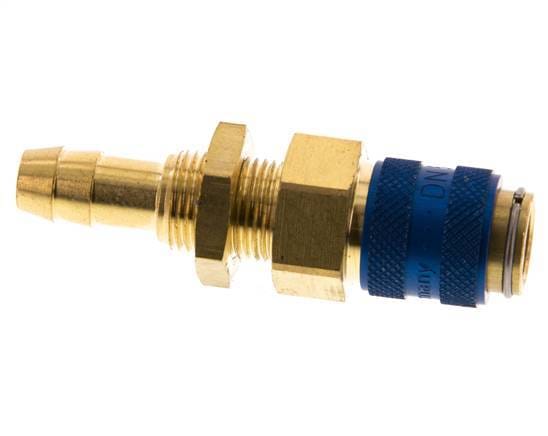 Messing DN 5 Blauw Luchtkoppeling Snelkoppeling 8 mm Slangpilaar Schotkoppeling