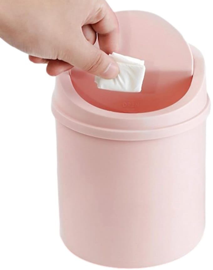 Bureau Prullenbak Mini - Kleine Afvalbak - Netjes Werken - Met Klapdeksel - 20x14x14 cm - Roze