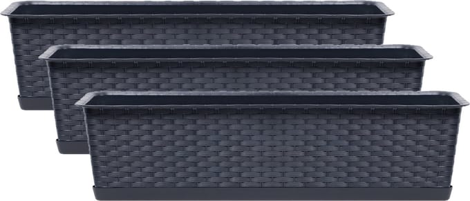 Prosperplast Plantenbak Ratolla - 3x - grijs - 50x17x15 cm - 8L - bloemenbak