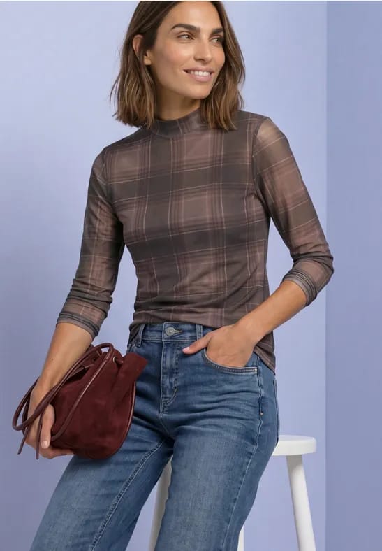 Shirt van mesh met lange mouwen, ronde hals en print