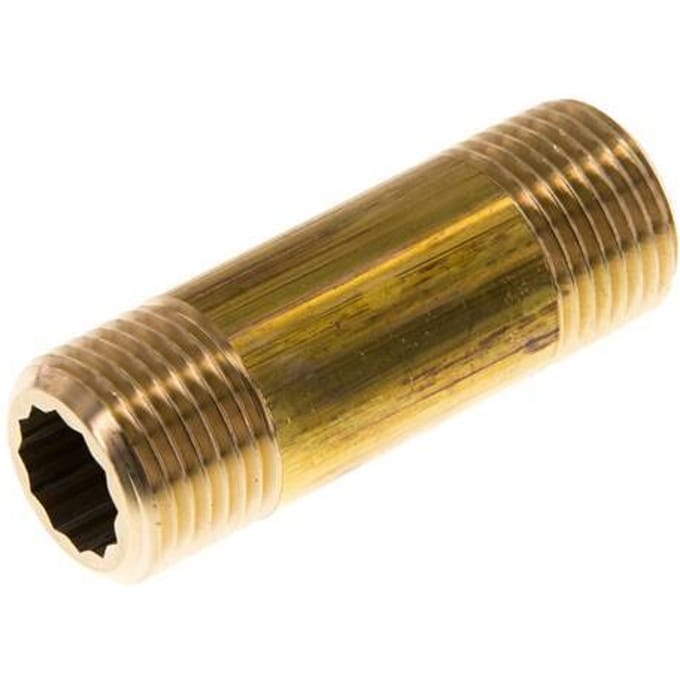 G 1/2'' Messing Dubbele Pijpnippel 16 Bar DIN 2982 - 60mm