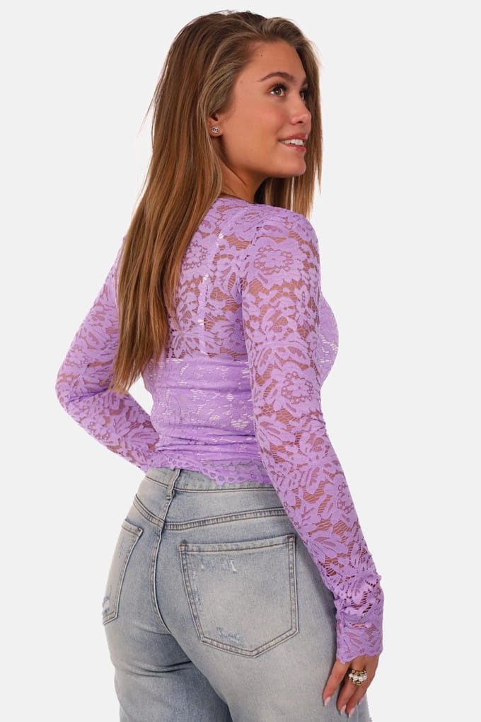 Getdrezzed Top - Maat: XL - Kanten top met bloemenstructuur lila
