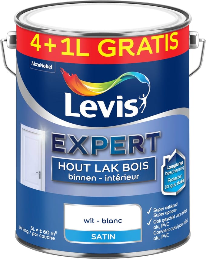 Levis - Expert Hout Lak Binnen Satin - Wit - 5 L