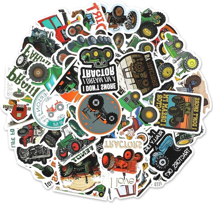 Set van 60 Waterdichte Tractor Stickers voor Laptop, Koffer, Auto, Skateboard en Scrapbook