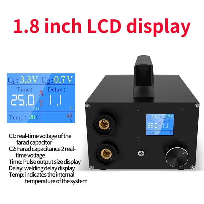 Soudeuse par points à supercondensateur à double impulsion portable Machine de soudage par points haute puissance Écran LCD numérique de 1,8 pouces US Plug noir