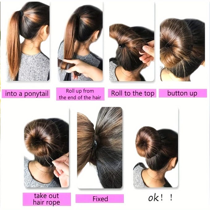 Accessoires pour Coiffures Style Rétro : Perruques à Clips, Anneaux en Mousse pour la Mise en Forme, Et Support Chignon Donut pour Queues de Cheval et Chignons. beige