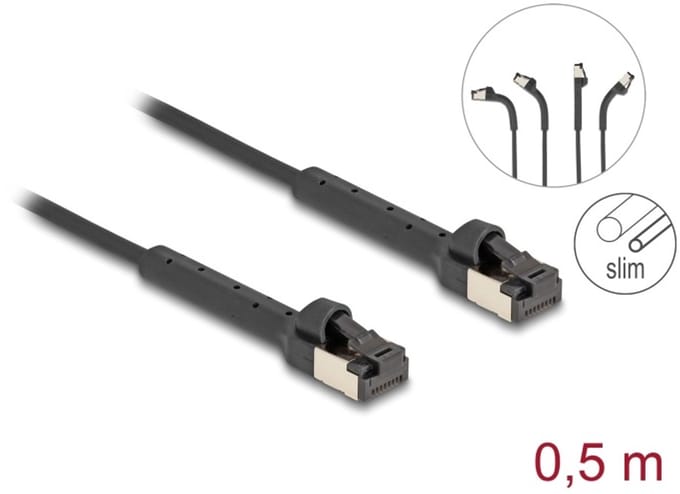 Delock RJ45 Slim Network Cable Cat.6A U/FTP angled black 0.5 m