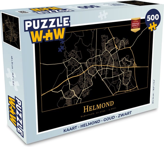 Puzzel Kaart - Helmond - Goud - Zwart - Legpuzzel - Puzzel 500 stukjes