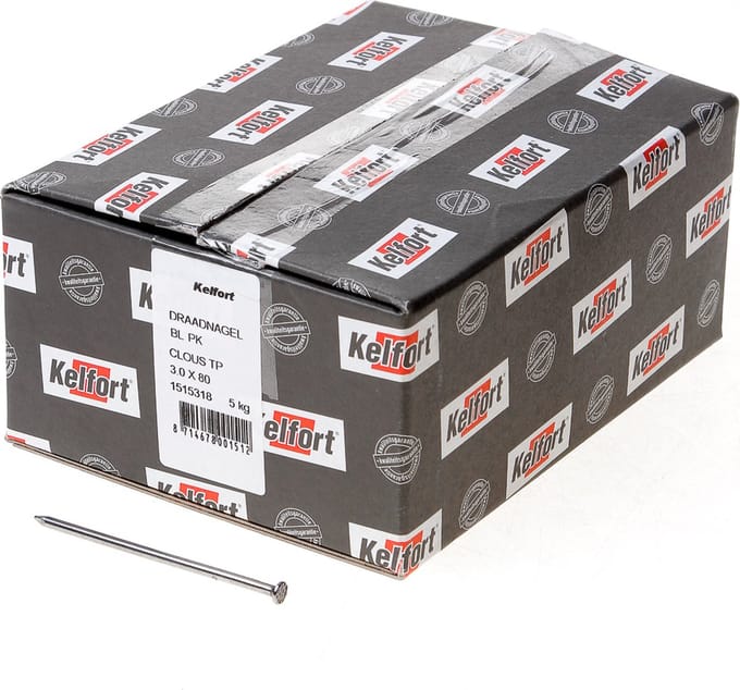 Kelfort draadnagel plat geruite kop blank 3.0 x 80mm 5kg