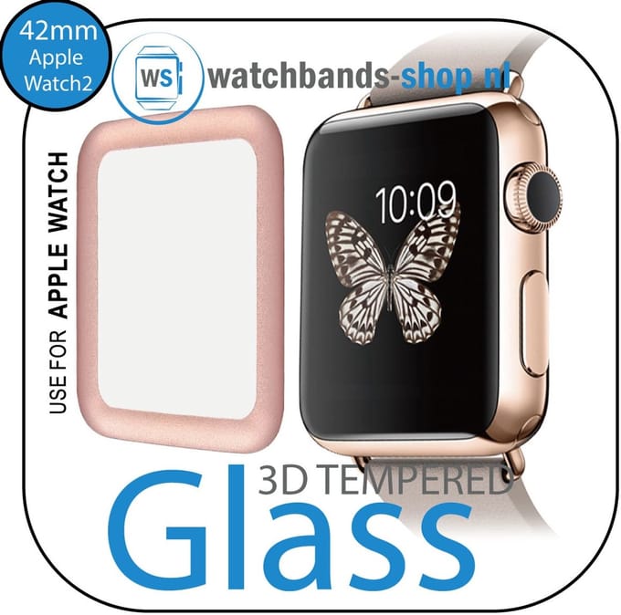 Screenprotector - Apple Watch 42mm - roségoud rand - 3D gehard glas