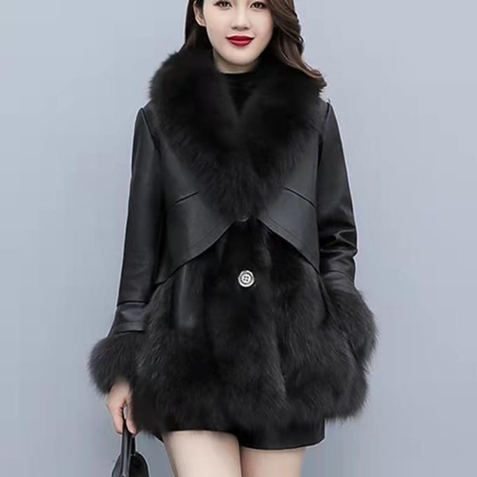 Manteau de fourrure pour femme, manteau épais en patchwork de cuir PU mi-long et long pour l'hiver S noir