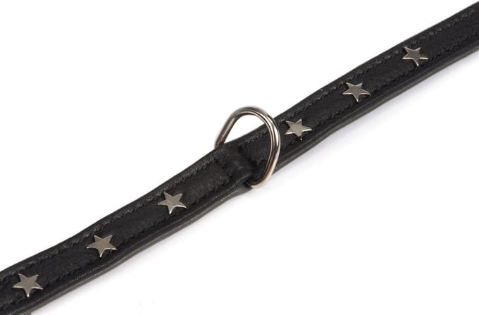 Leren halsband Stars. Zwart.
