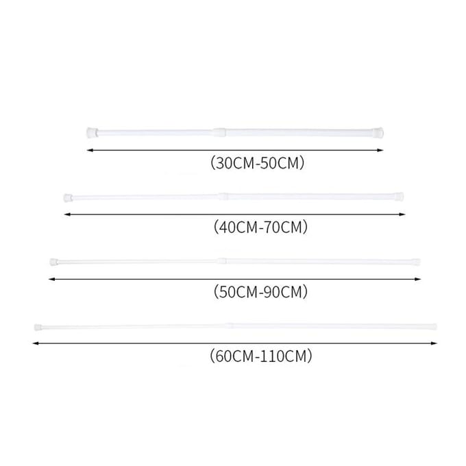 Tringle à rideau télescopique extensible à ressort multi-usages 30-110 cm white