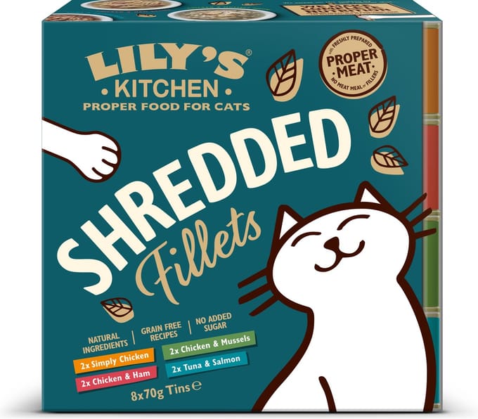 Shredded Fillets Natvoer Kat - LILY'S KITCHEN - Multipack 8x70g - Kip, Tonijn, Graanvrij