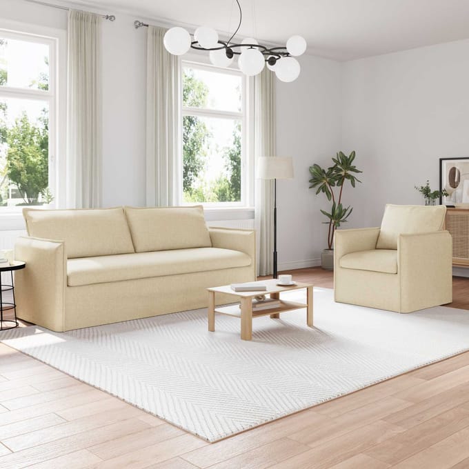 vidaXL Bankstel 2 pcs Crèmekleurig 196 x 82 x 85 cm Stof