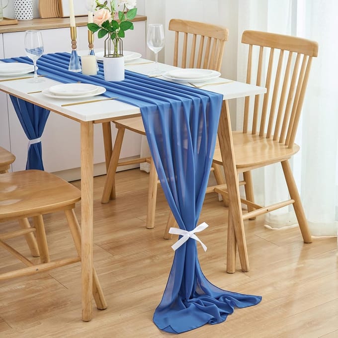 Tafelkleed, tafelloper, van chiffon, tafeldecoratie, 300 cm, blauw