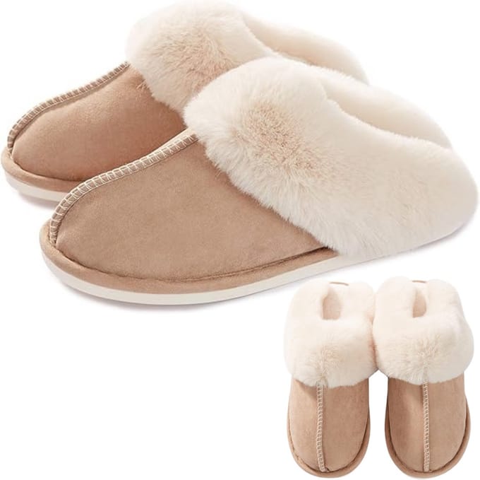 kinder pantoffels valt klein - sloffen - fluffy - winter - khaki - 34/35