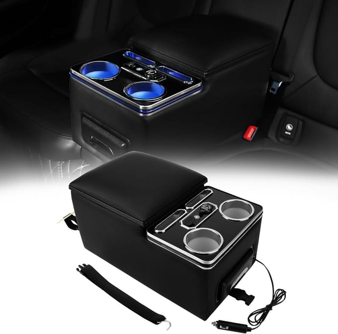 Auto Middenconsole Organizer met Snelle Telefoonoplader en Opberglade