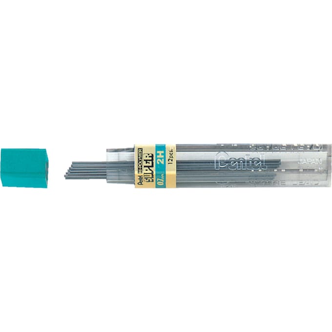 Potloodstift Pentel 2H 0.7mm zwart koker à 12 stuks