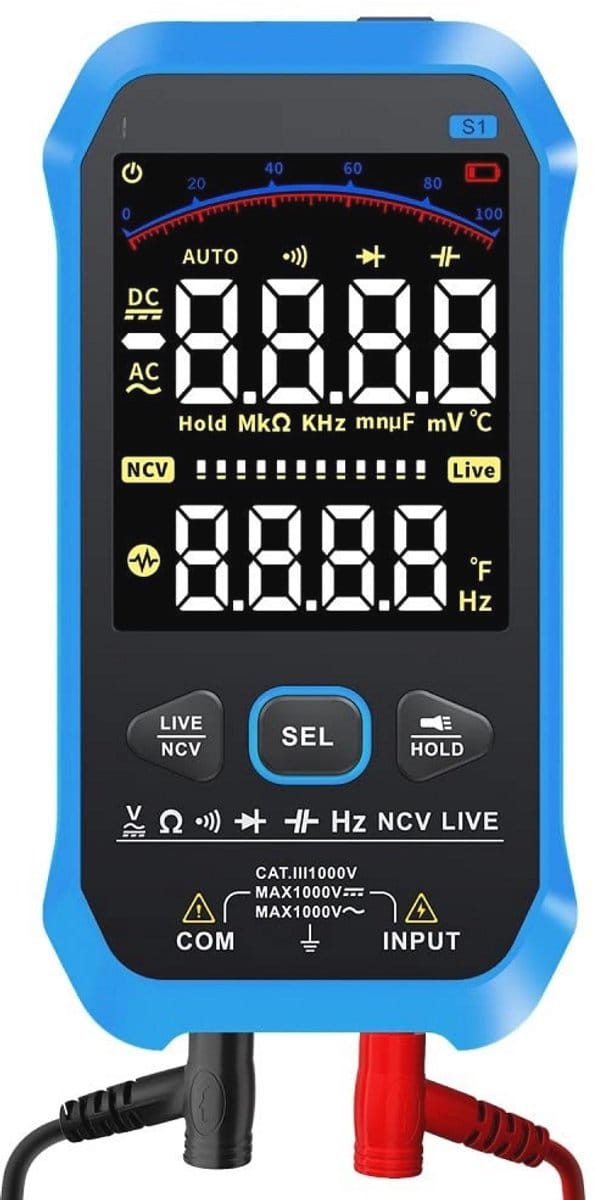 Digitale Multimeter 9999 Counts - AC/DC Spanning, Weerstand, Capaciteit en NCV Tester met Kleurendisplay