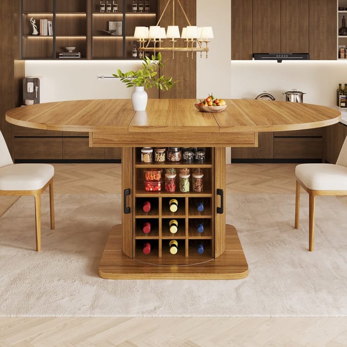 Sweiko Uitschuifbare Eettafel - 118/158 x 118 x 76 cm - MDF-tafelblad - Met opbergruimte - Donkerbruin
