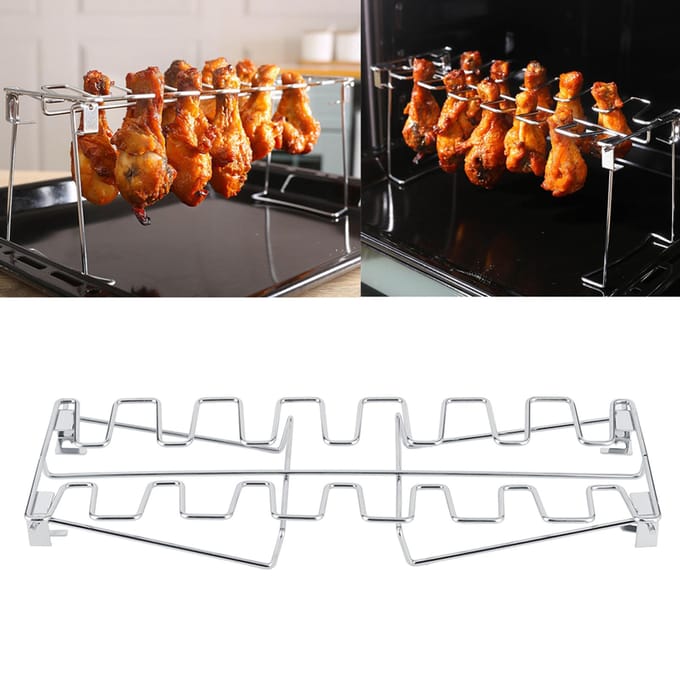 2 pièces Acier Inoxydable Support Grille pour Ailes de Poulet et Pilons Pliable Barbecue Four Rôtissoire white