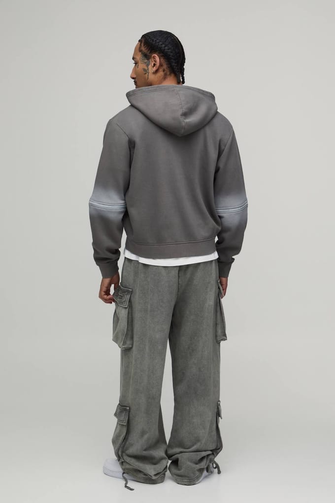 Boxy Hoodie Met Ritssluiting En Spray Wash | Charcoal | Size Medium