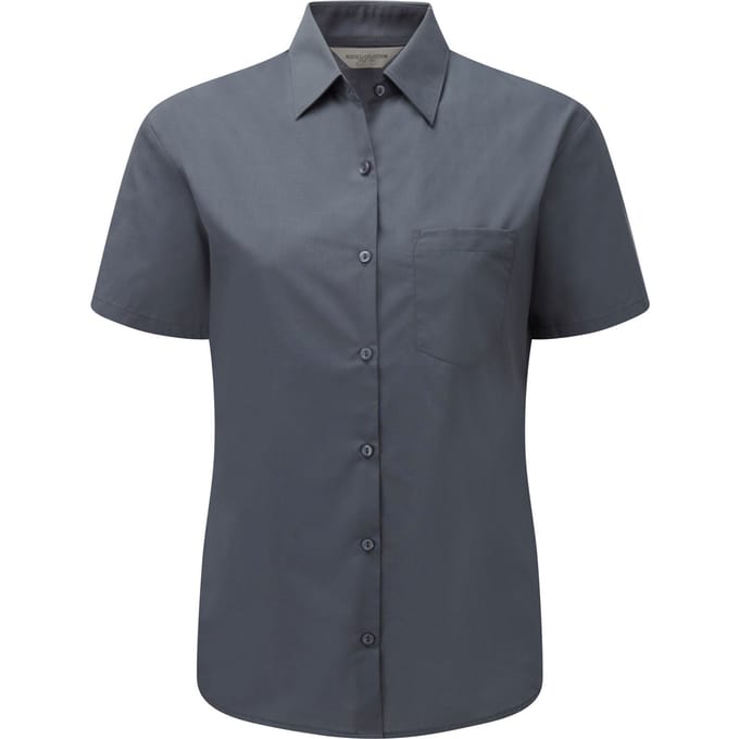 Russell Collection Dames/Dames Poplin Easy-Care Formeel Overhemd met Korte Mouwen (Konvooi Grijs)
