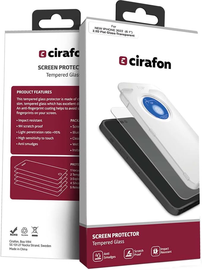 Cirafon Ultra-Wide (Double Tempered) 9H iPhone 13, iPhone 13 Pro, iPhone 14, iPhone 16e