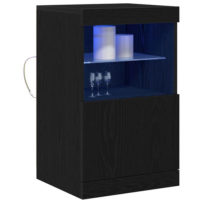 vidaXL - LED - Dressoir - Zwart - Eiken - 41 - x - 37 - x - 67 - cm - Bewerkt - hout