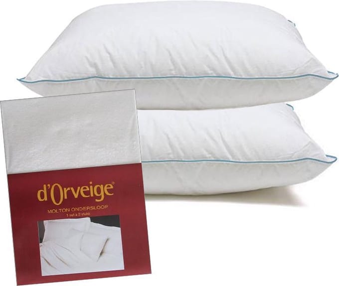 Noblesse Pearl Plus Hoofdkussen Set (2 Kussens + 2 Moltonslopen) - 60x70 cm - Wit