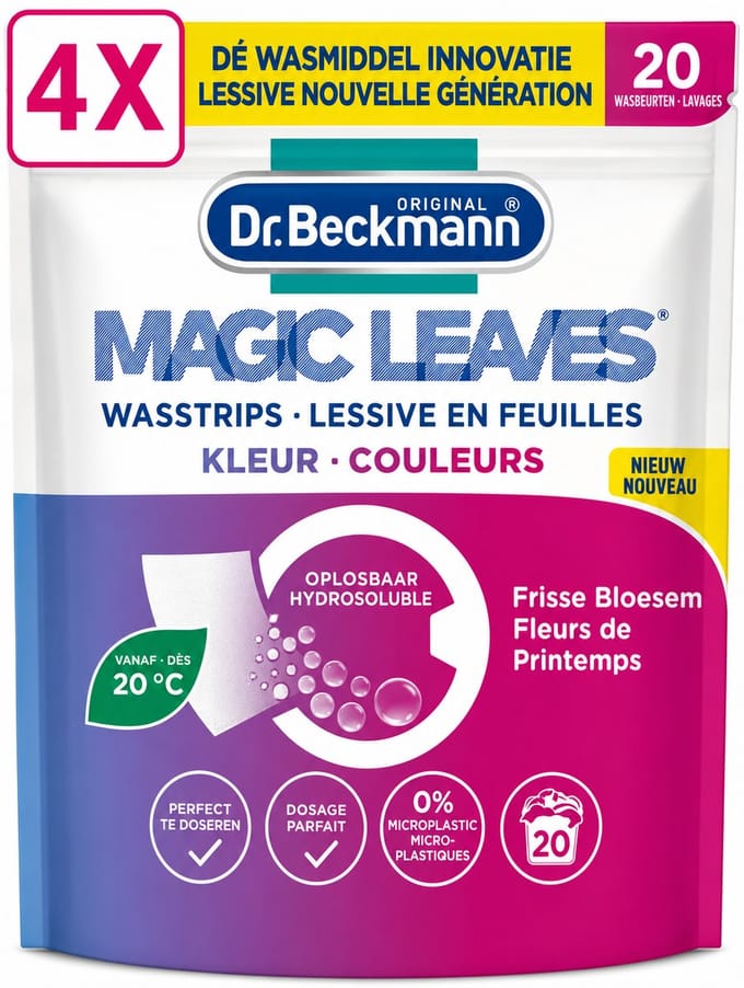 4 x Dr. Beckmann Magic Leaves Colour - Wasstrips - Wasmiddeldoekjes