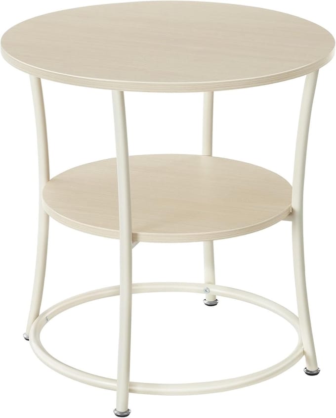 Bijzettafel – 2 planken – Stalen frame – Naturel beige