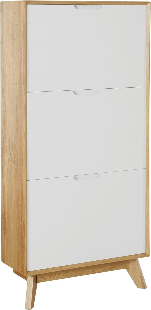 Ezra|Schoenenkast met 3 kleppen in eiken look wit