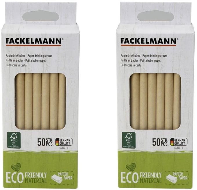 Set van 2 dozen met 50 rietjes van stevig bruin papier 15 cm Fackelmann Nature