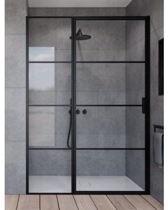 FugaFlow Efficiente Vetro Douchedeur - 90x200cm - vast paneel - frame lines buitenzijde - anti kalk - mat zwart