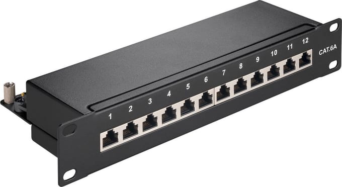 CAT6a Gigabit 10'' Patch Panel 1U met 12 poorten - afgeschermd / zwart
