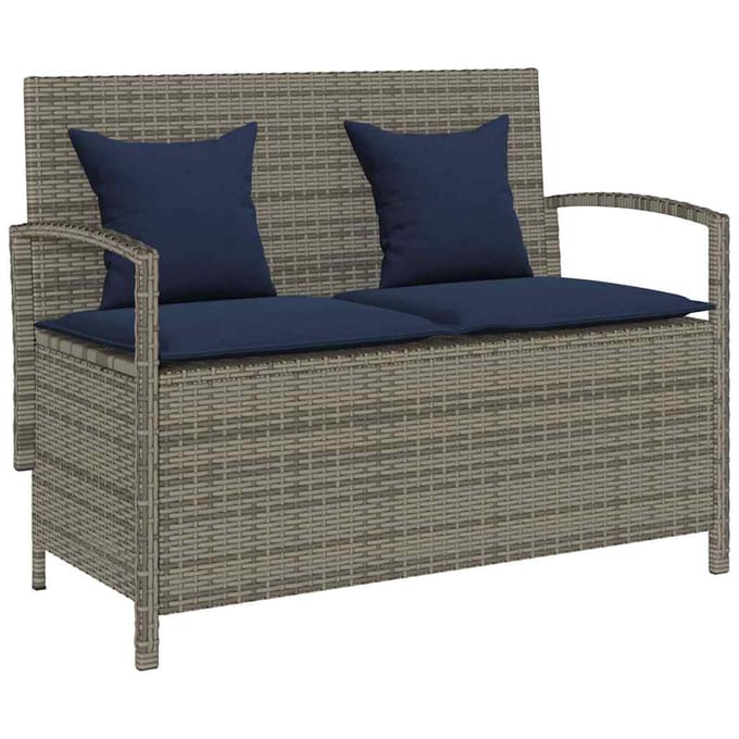 vidaXL - Tuinbank - met - kussen - poly - rattan - grijs