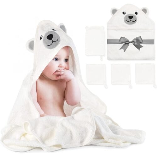 Momcozy cadeauset van bamboebadhanddoeken (beertjesprint, 5 stuks)