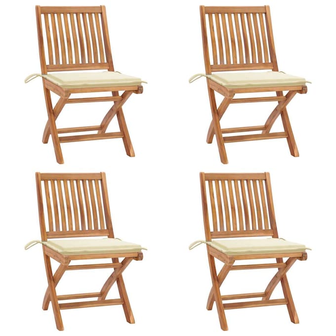vidaXL - Opklapbare - stoelen - met - kussens, - 4 - stuks, - massief - teakhout