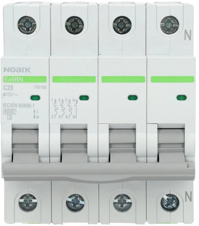 Noark installatieautomaat 3-polig+nul 25A C-Kar (Ex9BN 3PN C25)