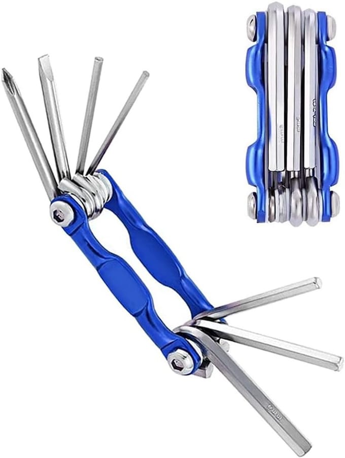 Multifunctionele Fietsreparatietool 7 in 1, Compacte Opvouwbare Fiets Multi-Tool Kit voor Onderhoud en Reparatie