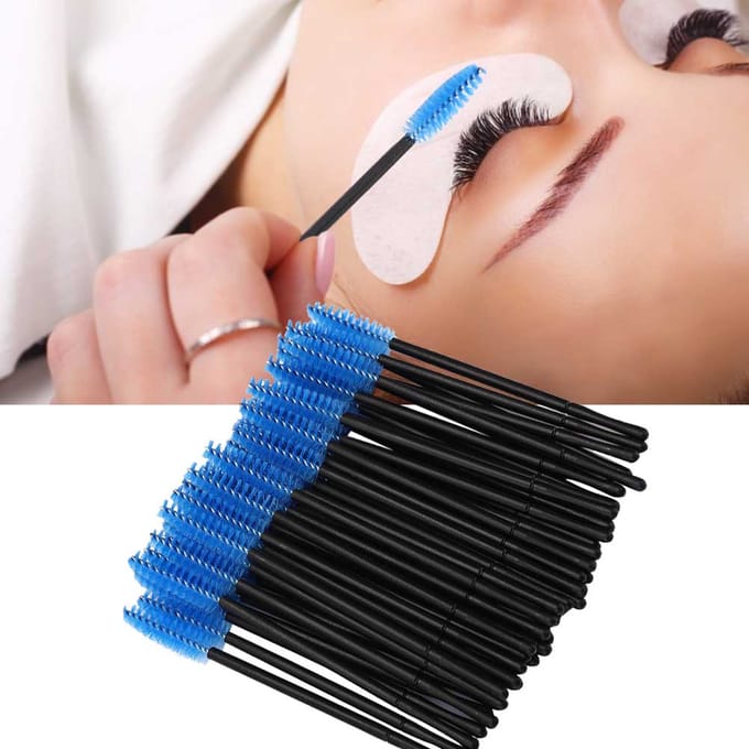 100 stuks Wegwerp Wimperborstel Mascara Staafjes Applicator Make-up Borstel Set Blauw blauw