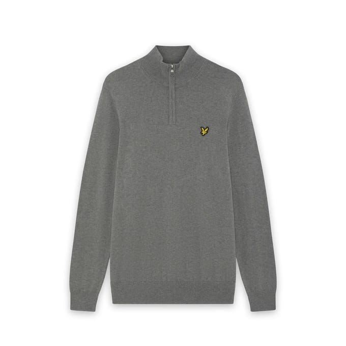 Lyle & Scott Half Zip Pullover Merinowol Grijs - Maat L - Heren - Quarter zip